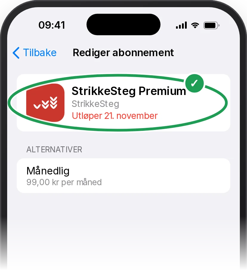 StrikkeSteg Premium med rød tekst Utløper 21. november. Abonnementet er avsluttet.
