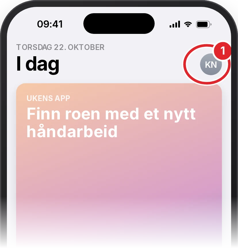 App Store, fanen I dag. Profilbildet øverst til høyre er ringet inn med rødt.