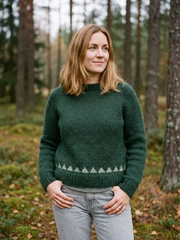 Alpakkagenser med bord i fargen Skog, i bruk