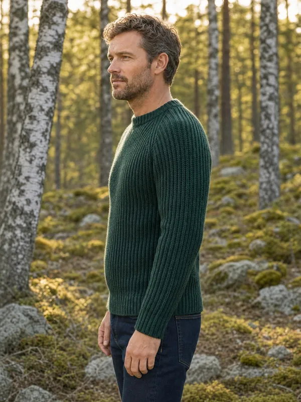 Herregenser i halvpatent i fargen Skog, sett fra en annen vinkel