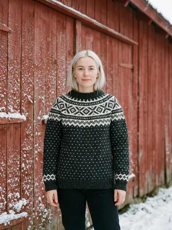 Lusegenser i fargen Kull, i bruk